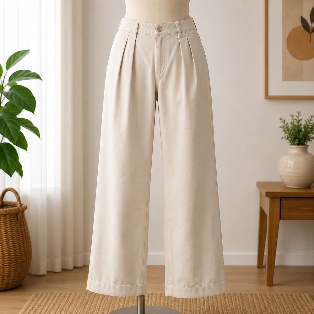 Hunt Club Pleated Chino Pants Mens 36x30 Khaki Wrinkle Free Cuffed Trousers